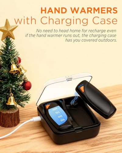 Hand Warmers Rechargeable with Charge Case, 2 Packs 14,000mAh Electric Hand Warmer Battery Powered Dual Sided Reusable Long Battery Life Portable Pocket Heater Gifts for Men Women Golf, Hunting Gear