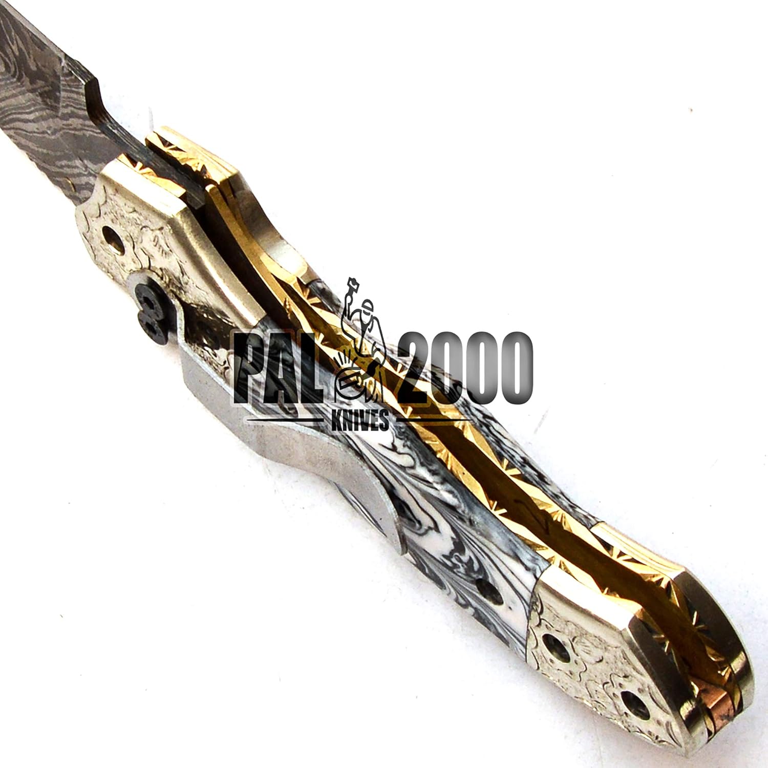 FOL-9775 Handmade Damascus Steel Folding Pocket Hunting Knife with Sheath