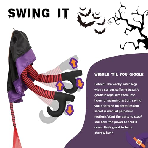 Animated Witch Legs Halloween Decor Dynamic Swing Motion for Flying Witch Yard Decorations