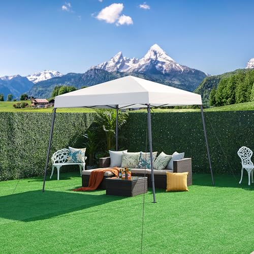 Yaheetech Instant Canopy Tent, 10x10 Slant Leg Easy Outdoor Pop up Canopy, Folding Portable Gazebo Instant Shelter Tent with Backpack for Garden/Camping/Party, 10x10 Base 8x8 Top, White