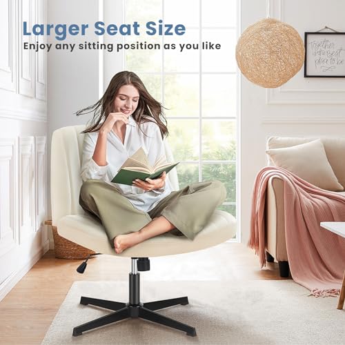 DUMOS Criss Cross Chair Legged Office Wide Comfy Desk Seat, No Wheels Armless Computer Task Seating, Swivel Vanity Home Height Adjustable