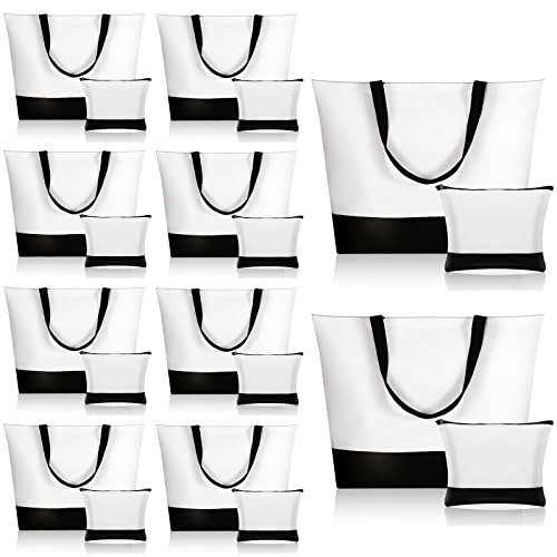 Sanwuta 20 Pcs Large Blank Canvas Tote Bags and Makeup Bags Blank Reusable Grocery Luggage Canvas Tote with Handles(10 Airy Pastel Pack)