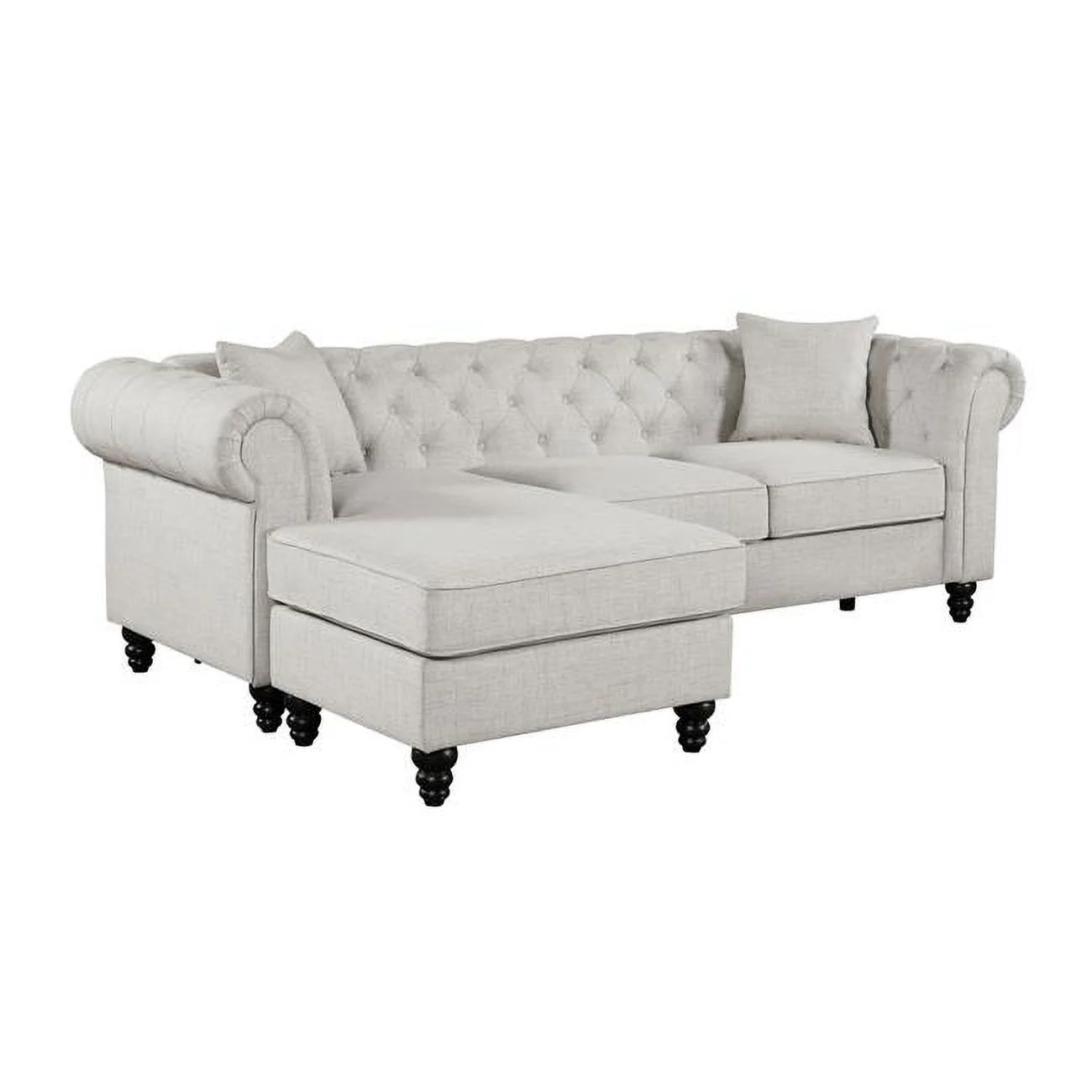 Benjara  Upholstery Reversible Chaise & 2 Pillows Sectional Sofa Set, Beige & Black - 2 Piece