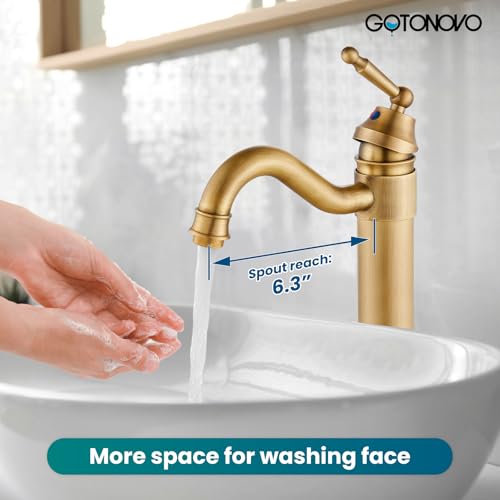 gotonovo Bathroom Vessel Sink Faucet Single Handle Brass Long Reach Bathroom Faucet 1 Hole Deck Mounted Mixer Tap with Pop Up Drain Brushed Nickel