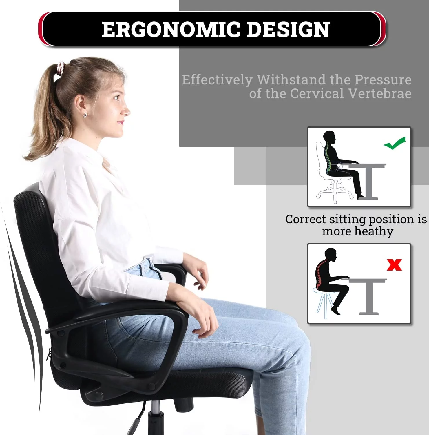 Executive Home Office Chair, Ergonomic Computer Desk Chair Bonded Leather, Adjustable Swivel Rolling Task Chairs Mid Back with Armrests