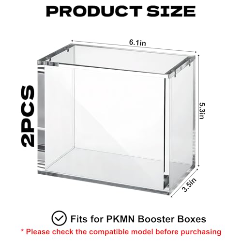 Rainmae 2 Pack Acrylic Magnetic Case Compatible with TCG Booster Boxes Stackable Booster Box Case Acrylic Display for PKMN, 5mm Thick Magnetic Closure Booster Box Gifts for Cards Collectors