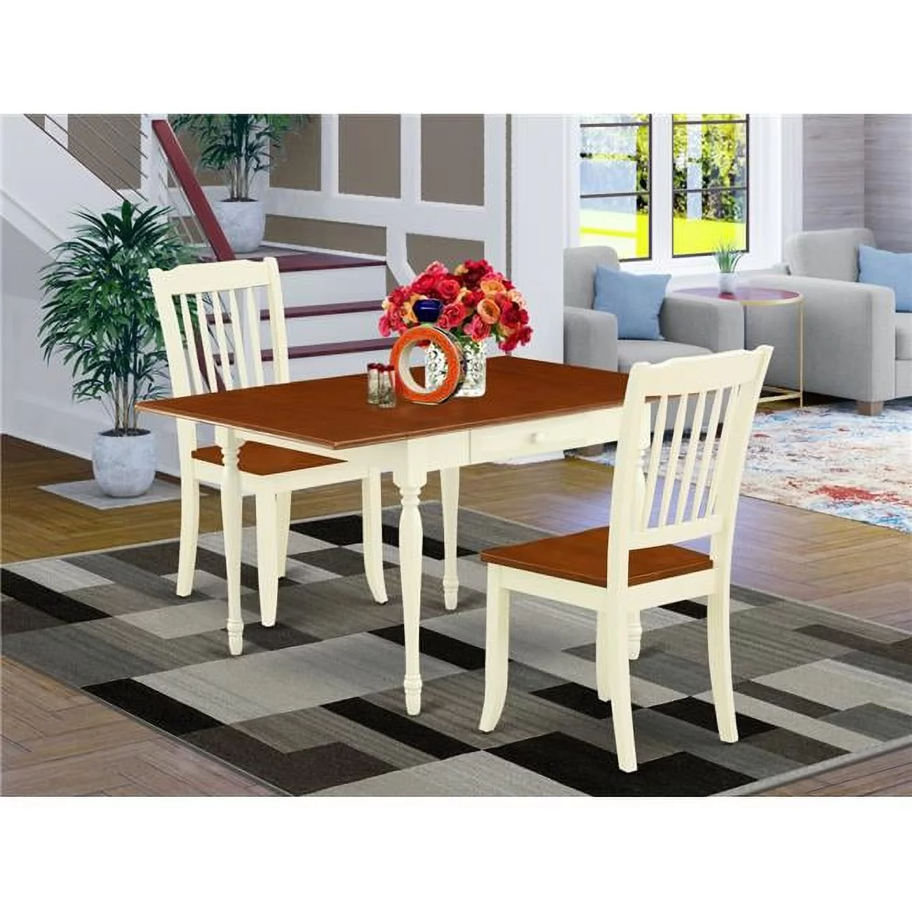 East West Furniture Monza 3-piece Wood Dining Table Set in Buttermilk and Cherry