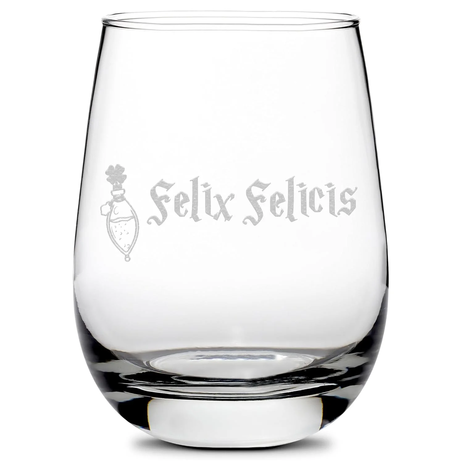 School Of Wizardry Felix Felicis Stemless Wine Glass Handmade Handblown Hand Etched Gifts Sand Carved 16Oz (Stemless)