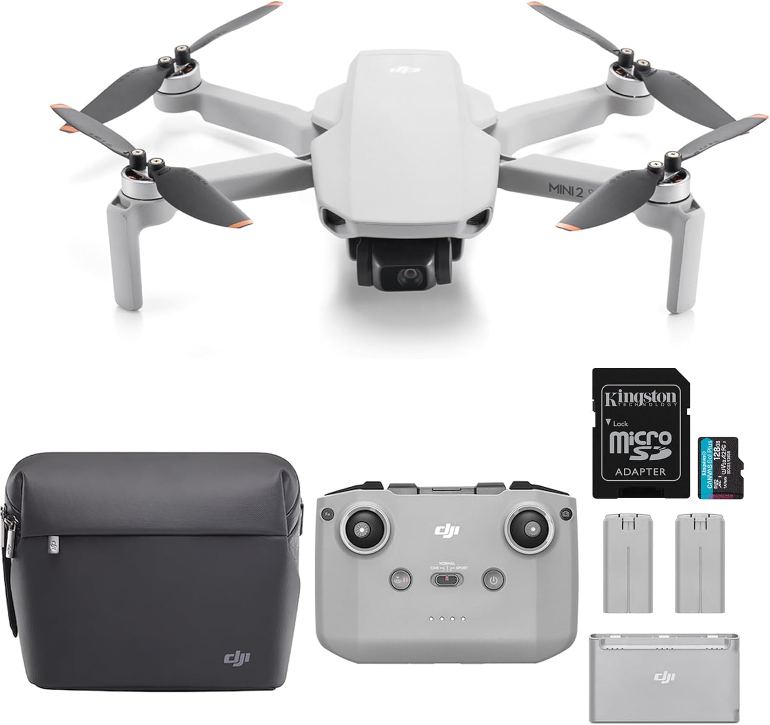 DJI Mini 2 SE Fly More Combo with 64GB Memory Card- Lightweight and Foldable Mini Camera Drone with 2.7K Video, Extra Batteries, 10km Video Transmission, and 31-min Flight Time (2 Items)