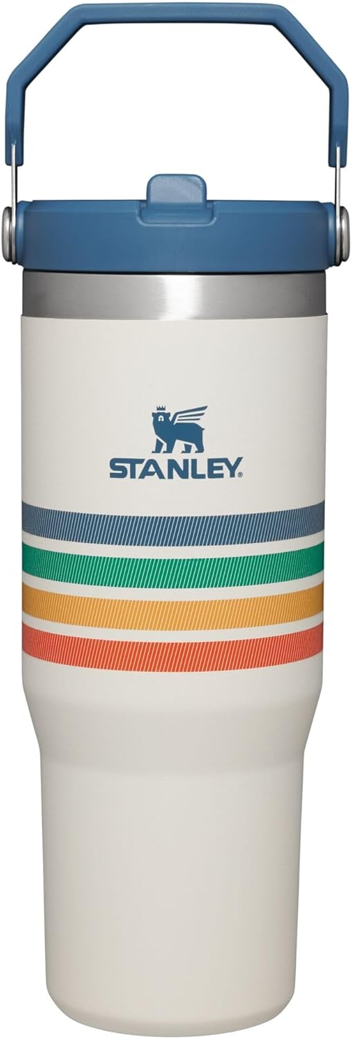 Stanley IceFlow Stainless Steel Tumbler - Vacuum Insulated Water Bottle for Home, Office or Car Reusable Cup with Straw Leak Resistant Flip Cold for 12 Hours or Iced for 2 Days, Cream Stripe, 30OZ