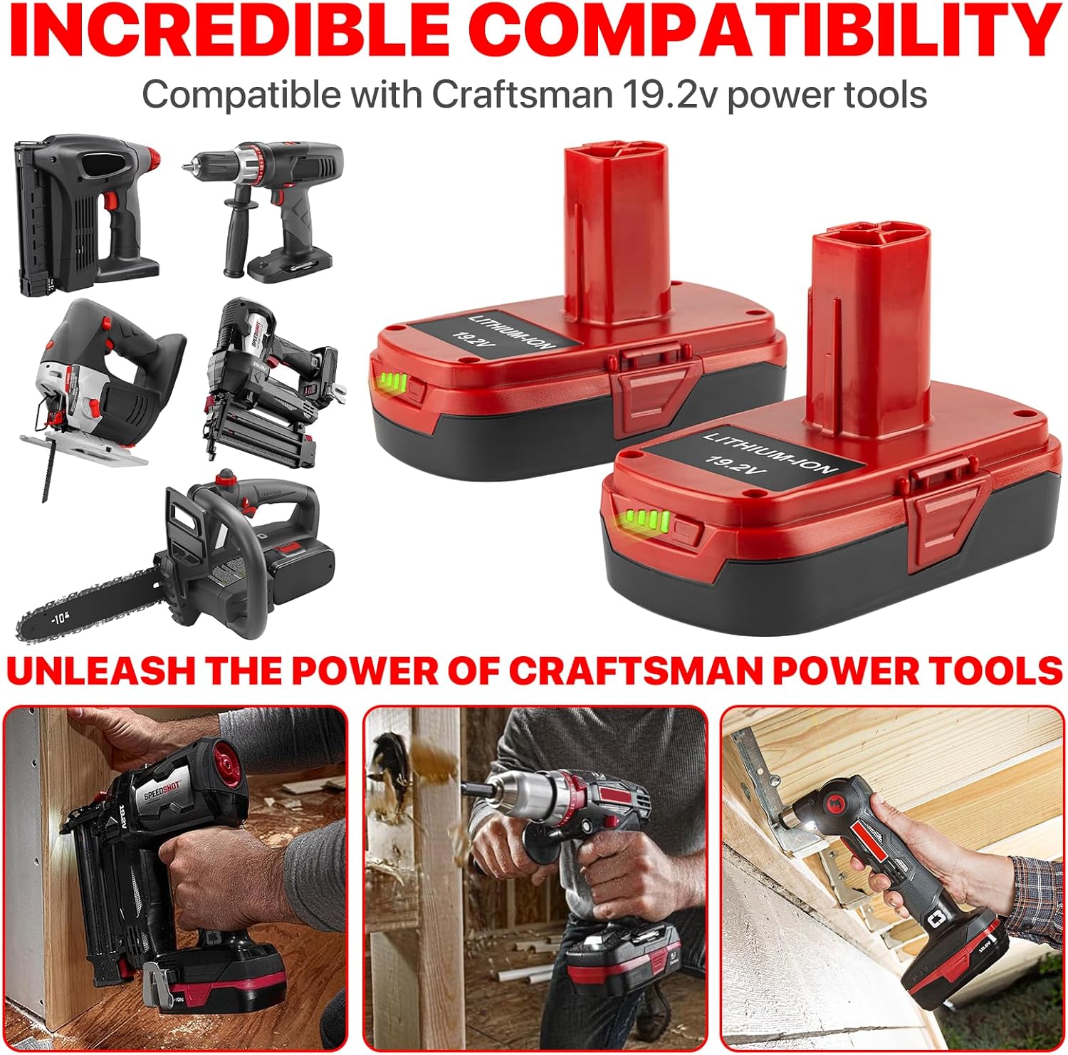 2Pack 19.2V 4.0Ah Replacement Battery and Charger Kit for Craftsman 19.2V Lithium Battery Craftsman C3 XCP 130279005 1323903 130211004 Craftsman 19.2 Volt Battery Charger Set