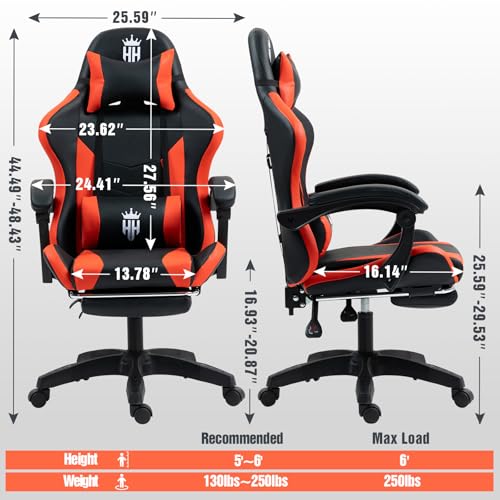 Gaming Chair with Footrest Ergonomic Computer Chair for Adult, Adjustable Headrest, Lumbar Pillow, Large Size Reclining Gaming Chair Big and Tall with Linkage Armrest for Home, Office, Gaming Room