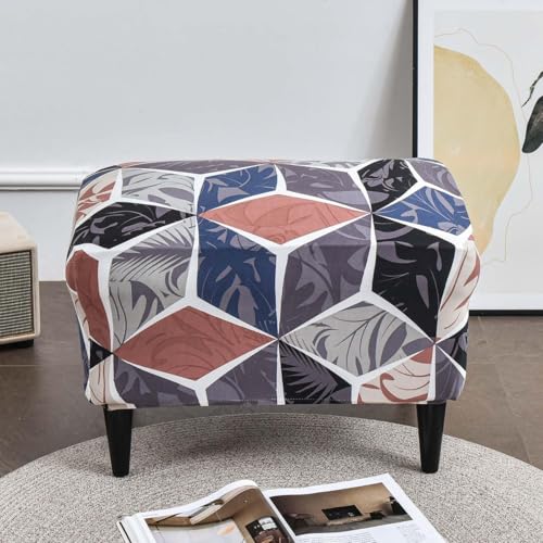 Stretch Ottoman Cover Rectangular Storage Ottoman Slipcover with Non-Slip Elastic Bottom, Printed Footrest Stool Protector Covers Ottoman Slipcovers for Foot Stool,Style n