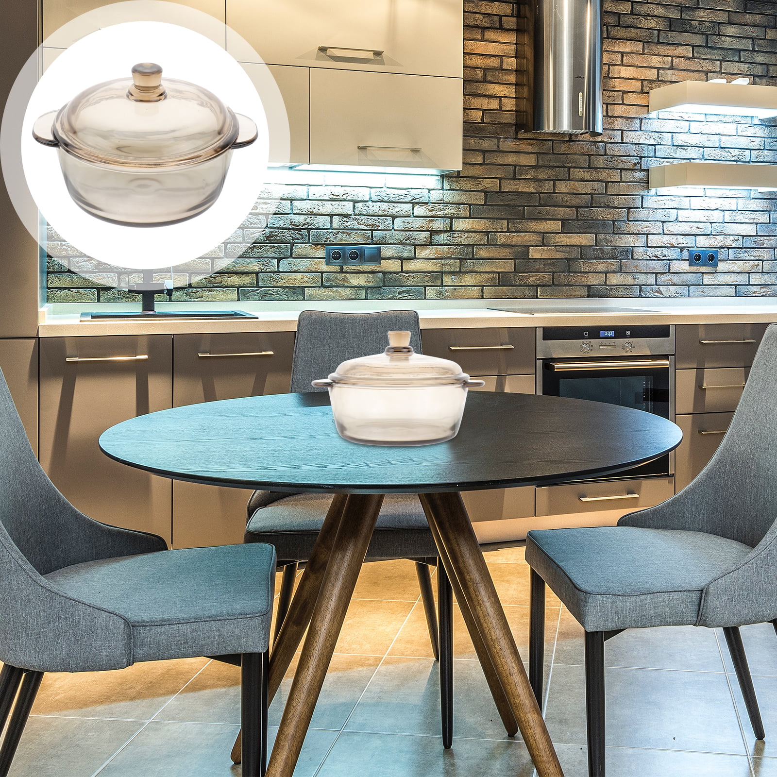 1pc Glass Bowl with Lid Heat Resistant Noodle Bowl Soup Bowl (Light Brown)