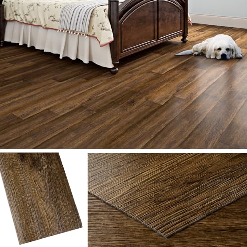 Livelynine 18-Pack Dark Walnut Wood Grain Peel and Stick Floor Tile Waterproof Flooring Planks 6x36 Laminate Flooring Luxury Self Adhesive Vinyl Plank Flooring Linoleum Stick on Bathroom Tiles
