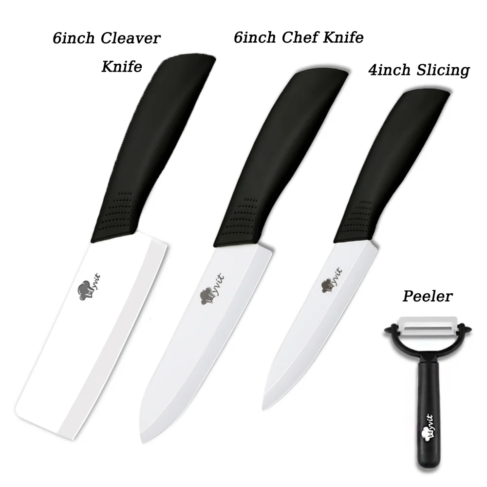6-inch Ceramic Meat Cleaver Knife Set 4-inch Paring Knife 6-inch Ceramic Chef Knife + Peeler All in One Knives Vegetable Fruit Slicing