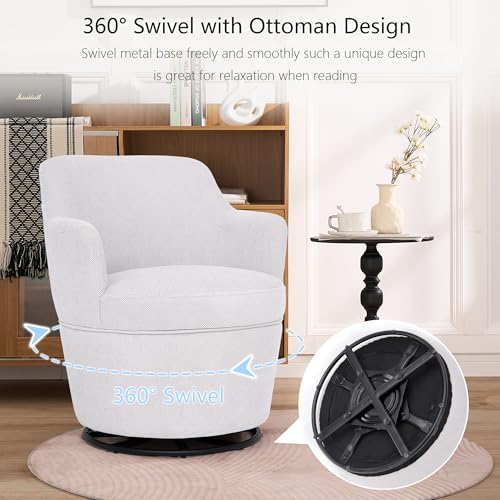 360° Swivel Accent Chairs with Ottoman, Modern Comfy Fabric Barrel Living Room Chair, Leisure Bedroom Armchair with Footstool, Blue