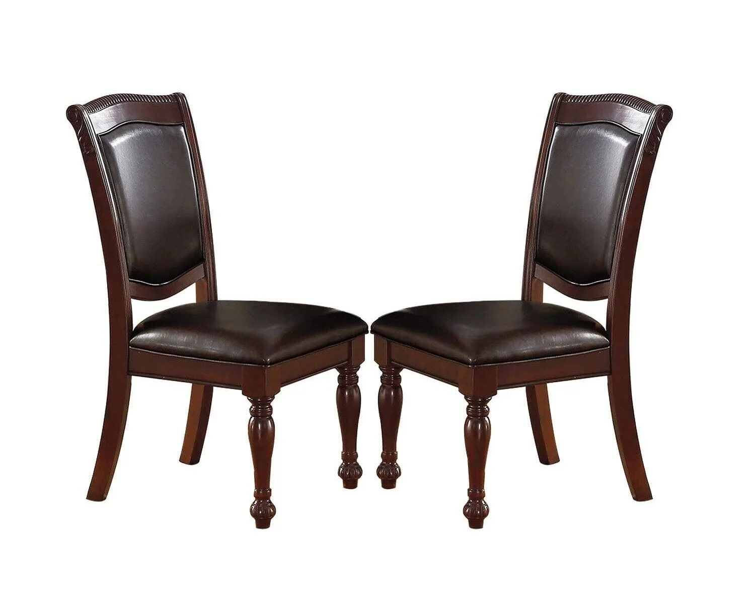 Classic Formal Set of 2 Dining Chairs Brown Antique Traditional Look Kitchen Dining Room Furniture
