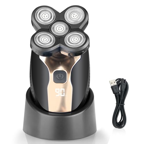 Bald Shavers for Men - Telfun Upgrade 5-in-1 Electric Head Shavers for Bald Men, 100% Waterproof Cordless Razor, Wet/Dry Shaving, 5 Dual Track Heads, Mess-Free Hair Capture