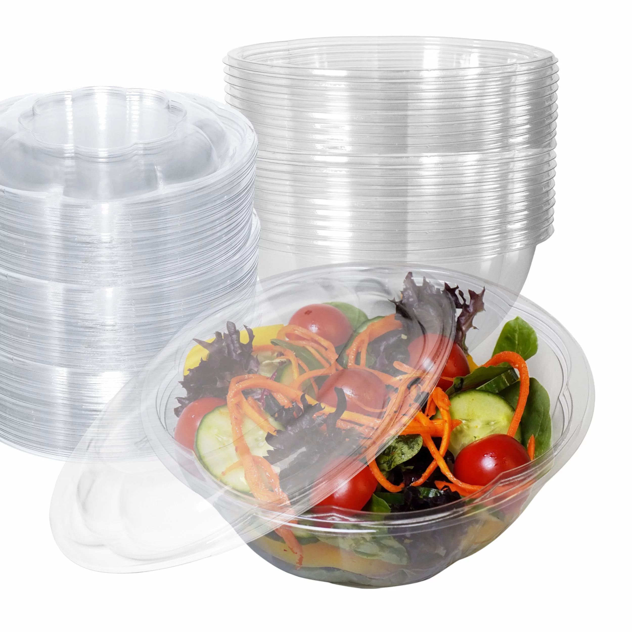 [100 PACK] 32oz Clear Disposable Salad Bowls with Lids - Clear Plastic Disposable Salad Containers for Lunch To-Go, Salads, Fruits, Airtight, Leak Proof, Fresh, Meal Prep | Rose Bowl Container (32 OZ)