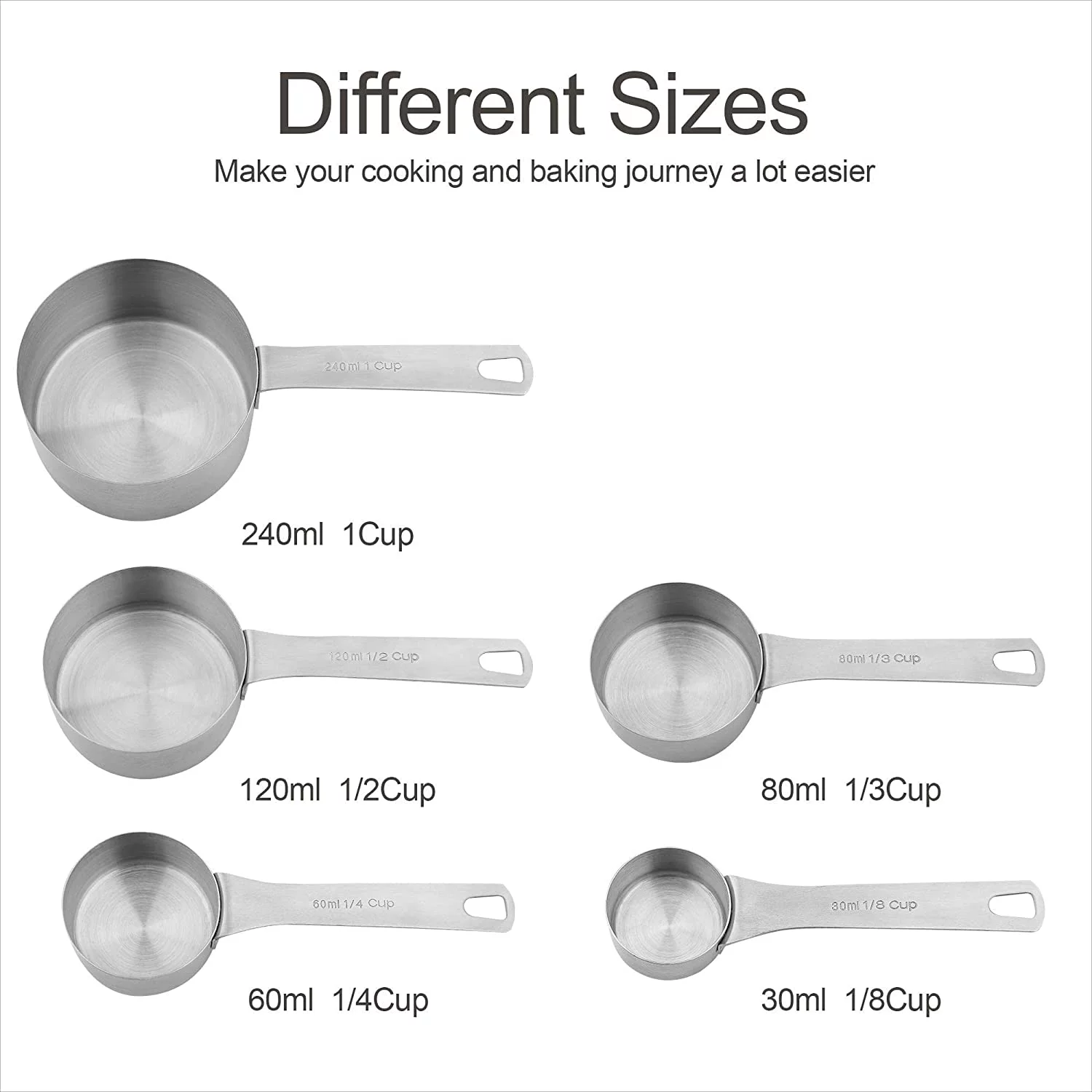 Measuring Cups and Spoons Set, Dry Metal Measuring Cup Set of 11, Stainless Steel Measuring Cups and Spoons, 5 Measure Cups and 5 Kitchen Measurement Spoons & Leveler