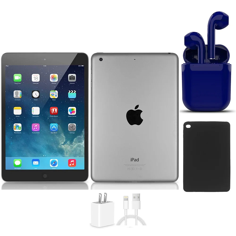 Restored Apple iPad Mini 2 16GB Space Gray Wi-Fi Only Bundle: USA Essentials Bluetooth/Wireless Airbuds, Case, Charger By Certified 2 Day Express (Refurbished)