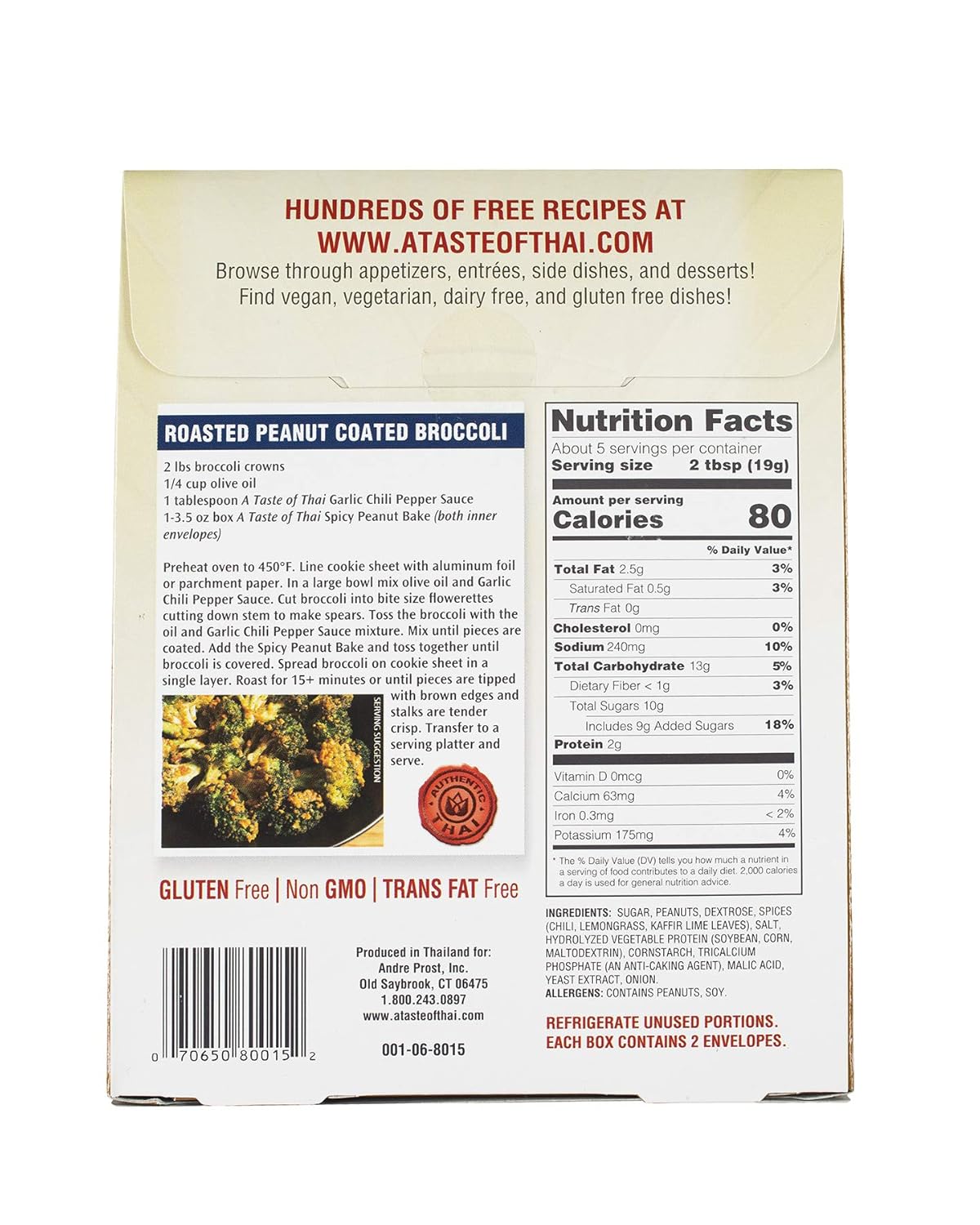 A Taste of Thai Spicy Peanut Bake - 3.5oz Pack of 6 Ready to Use Seasoned Coating | Perfect for Chicken Fish Meat & Vegetables | Gluten-free | Non-GMO | Trans Fat-Free