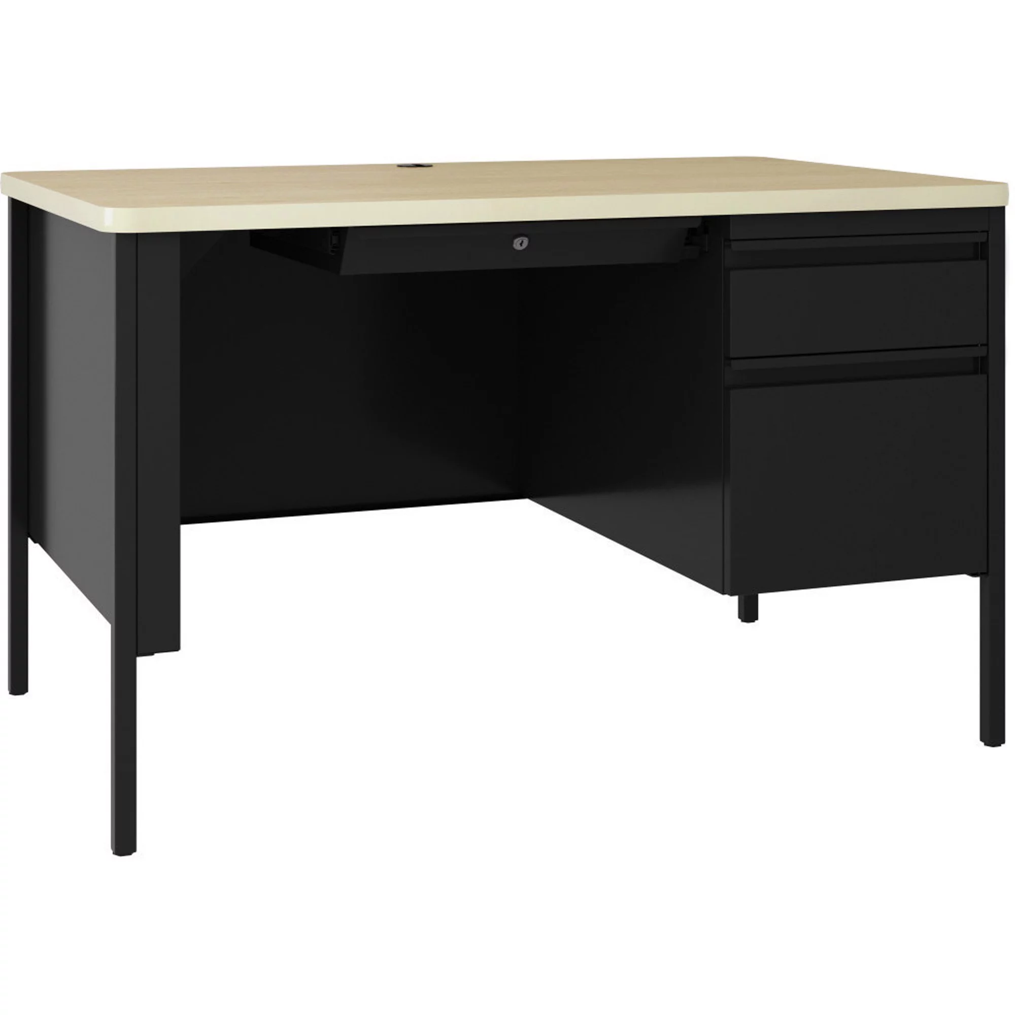 Lorell LLR03156 30 x 48 in. Single-Pedestal Teachers Desk, Black & Maple