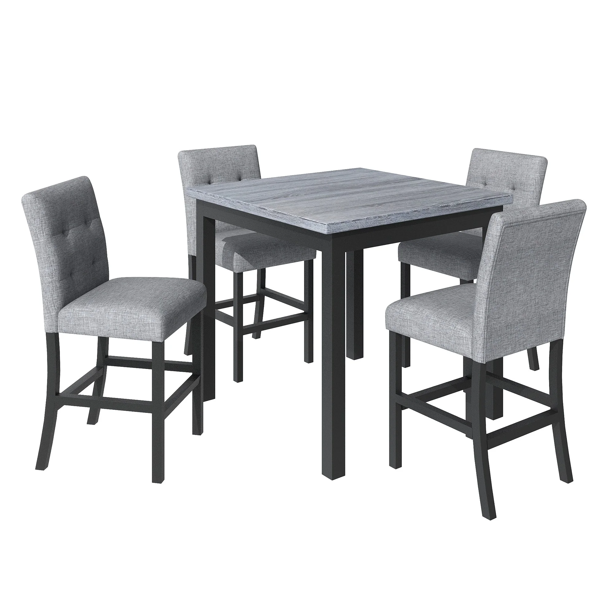5-Piece Dining Set, Compact Counter Height 35.5-inch Square Dining Table with Footrest & Chair Set for Home, Apartment w/ 4 Chairs, Padded Seats & Backrests, Wooden Frame