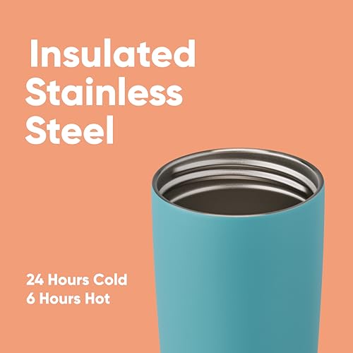 Owala SmoothSip Slider Insulated Stainless Steel Coffee Tumbler, Reusable Iced Coffee Cup, Hot Coffee Travel Mug, BPA Free 20 oz, Pink (Pucker Up)