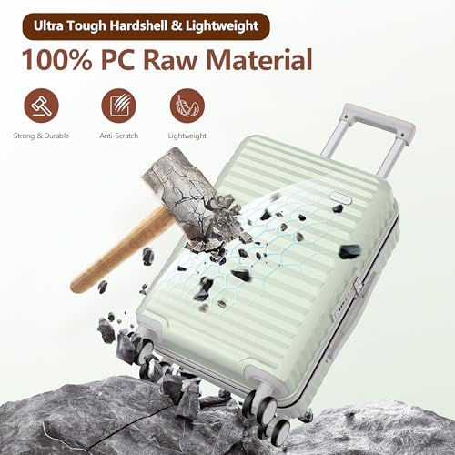 SHOWKOO Luggage Sets 3 Piece Hardside Expandable Suitcase with Double Spinner Wheels Tsa Lock, (Beige White, 5 piece set)