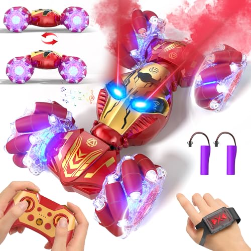 Axirata Remote Control Car Hand Controlled Gesture RC Stunt Car with Spray & Lights & Music for Kids 6-13 Year Old, 4WD 2.4GHz Off-Road 360° Rotation Toy Car Gift for Boys Girls