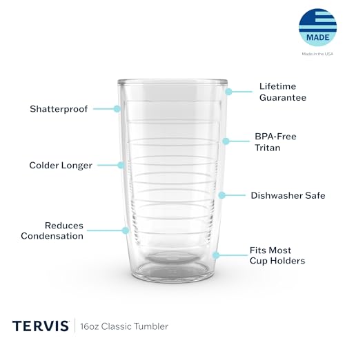 Tervis Crystal Clear Tabletop Made in USA Double Walled Insulated Tumbler Travel Cup Keeps Drinks Cold & Hot, 16oz - 4pk, Classic