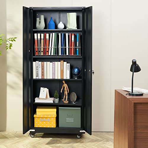 VEVOR Metal Storage Cabinet, 71'' Black, 4 Adjustable Shelves, 2 Magnetic Doors, 200 lbs Capacity per Shelf, 1000 lbs Total, Locking System with 3 Keys, Office, Home, Garage