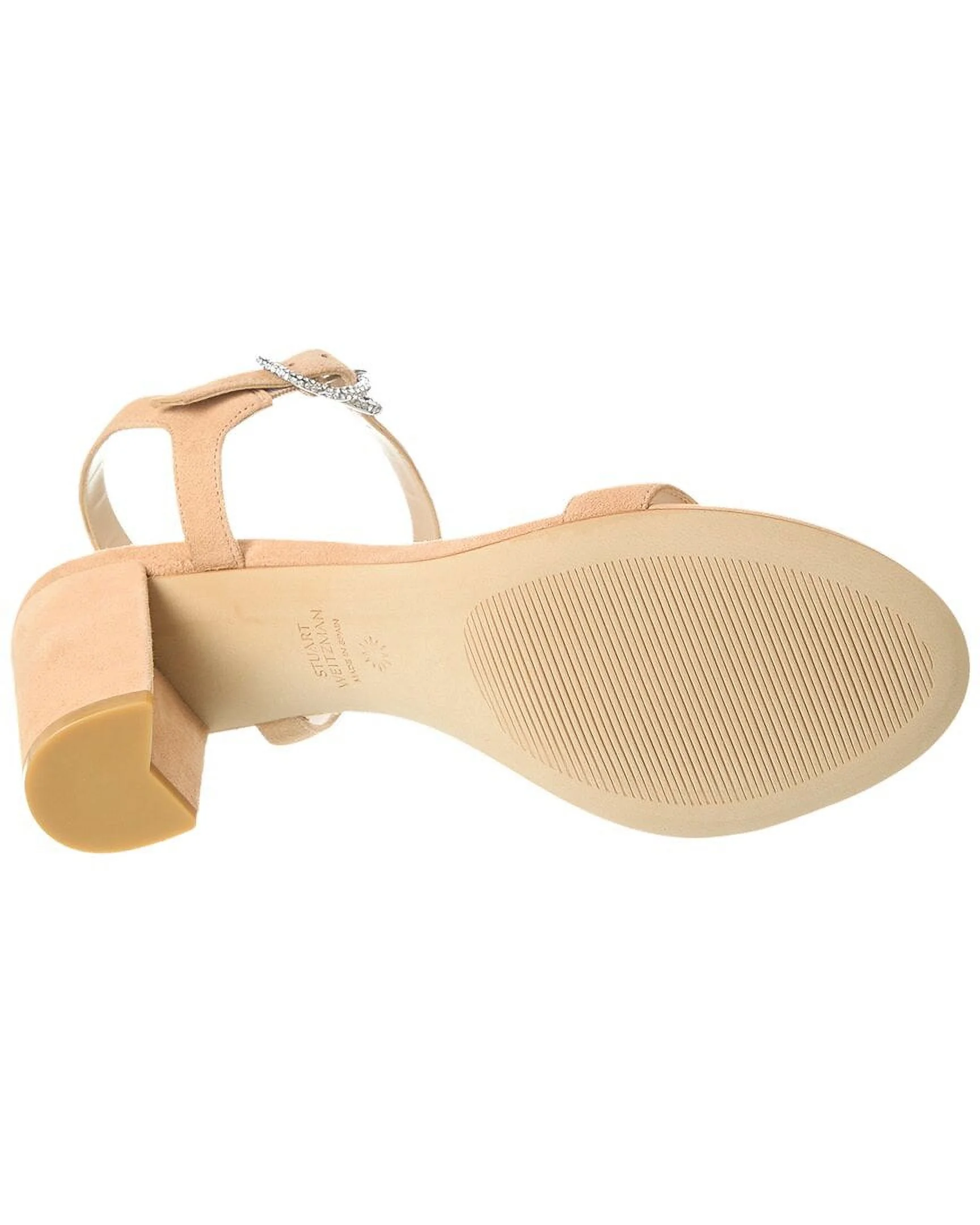 Stuart Weitzman Crystal 75 Suede Block Sandal, 9.5, Beige