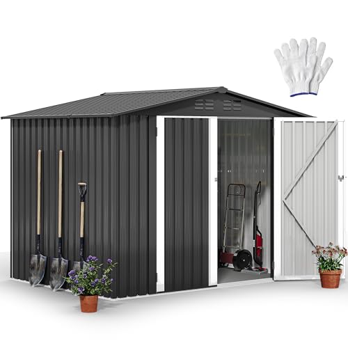 DWVO 8x6FT Outdoor Storage Shelter, Roomy Steel Tool Shed with Secure Entrances & Air Circulation for Patio, Lawn, and Backyard,