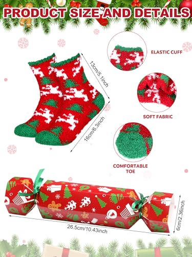 Bonuci 48 Pcs Fuzzy Christmas Socks Bulk for Women Candy 24pcs Fluffy Soft Plush Christmas Socks and 24pcs Candy Gift Boxes for Winter Holiday Indoor Home Xmas Party
