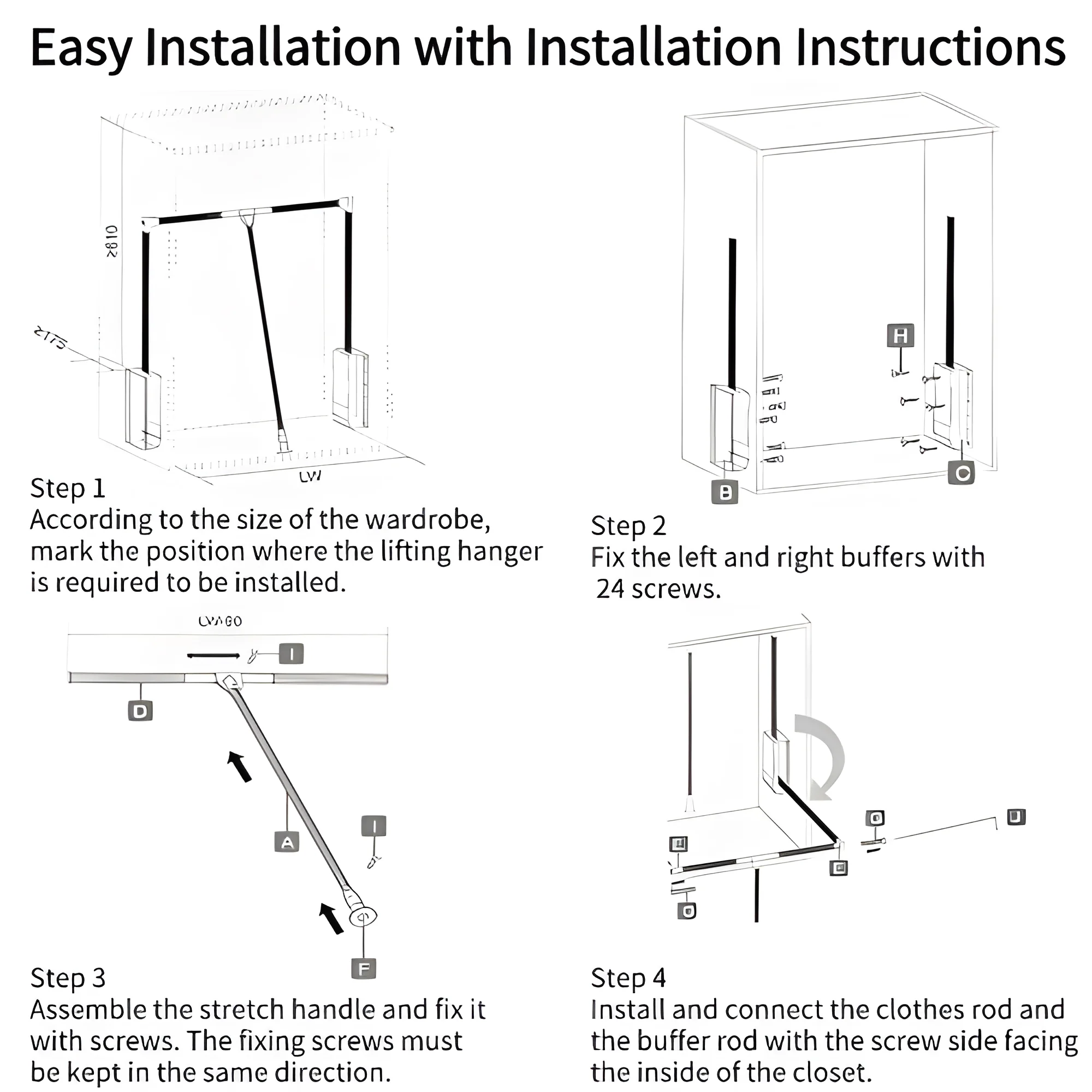 Nisorpa Pull Down Closet Rod, Adjustable 35-46.7 inch, Heavy Duty Wardrobe Hanging Clothes Rail