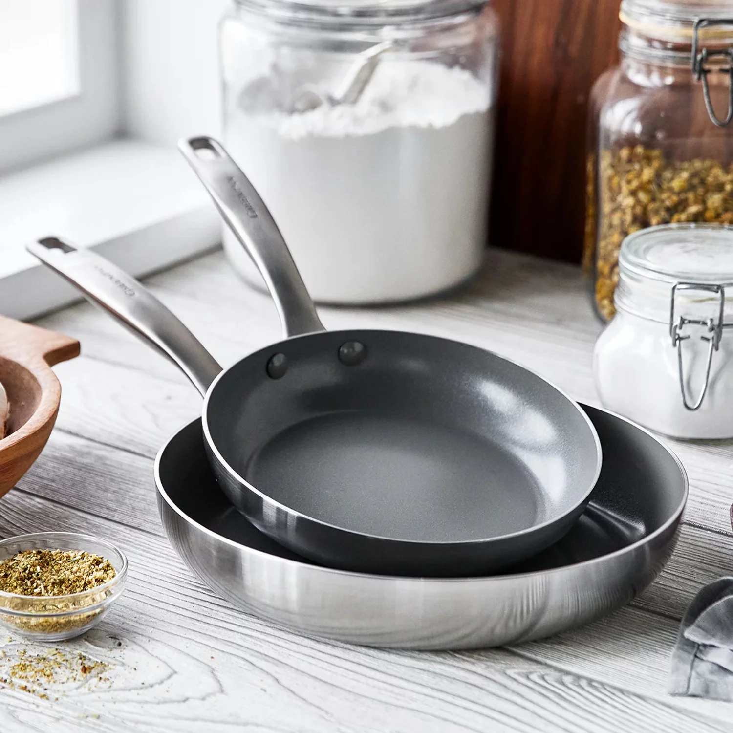 GreenPan Chatham Tri-Ply Stainless Steel Healthy Ceramic Nonstick, 2 Piece Frypan Set, 8