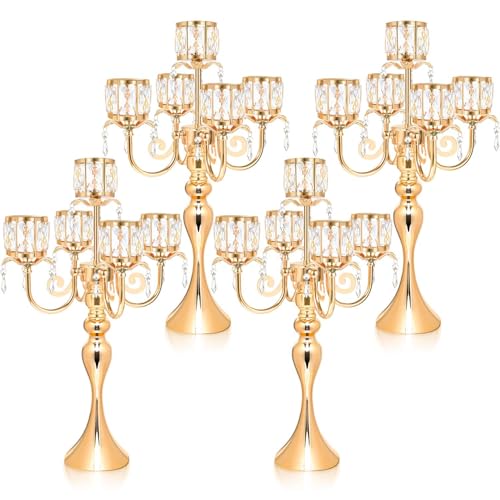 1PC Black 5 Arm Pendant Square Crystal Table Decor 22 Inch Candle Holder,Classic Elegant Table Centerpiece Atmosphere Candle Holder for Gift Wedding Party Home Decor