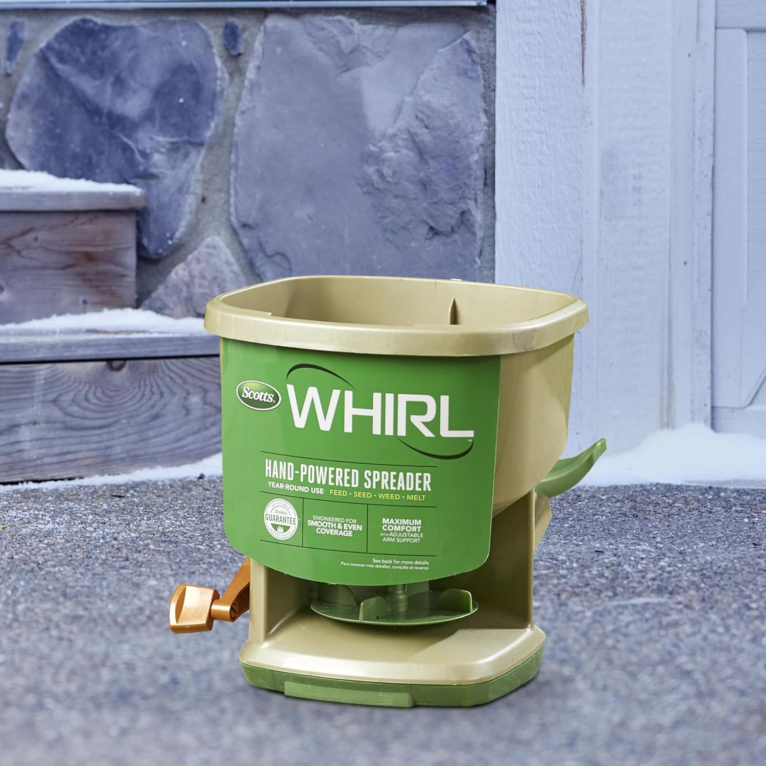 Scotts Whirl Hand-Powered Spreader for Seed, Fertilizer, Salt, Ice Melt, Handheld Spreader Holds up to 1,500 sq. ft. Product