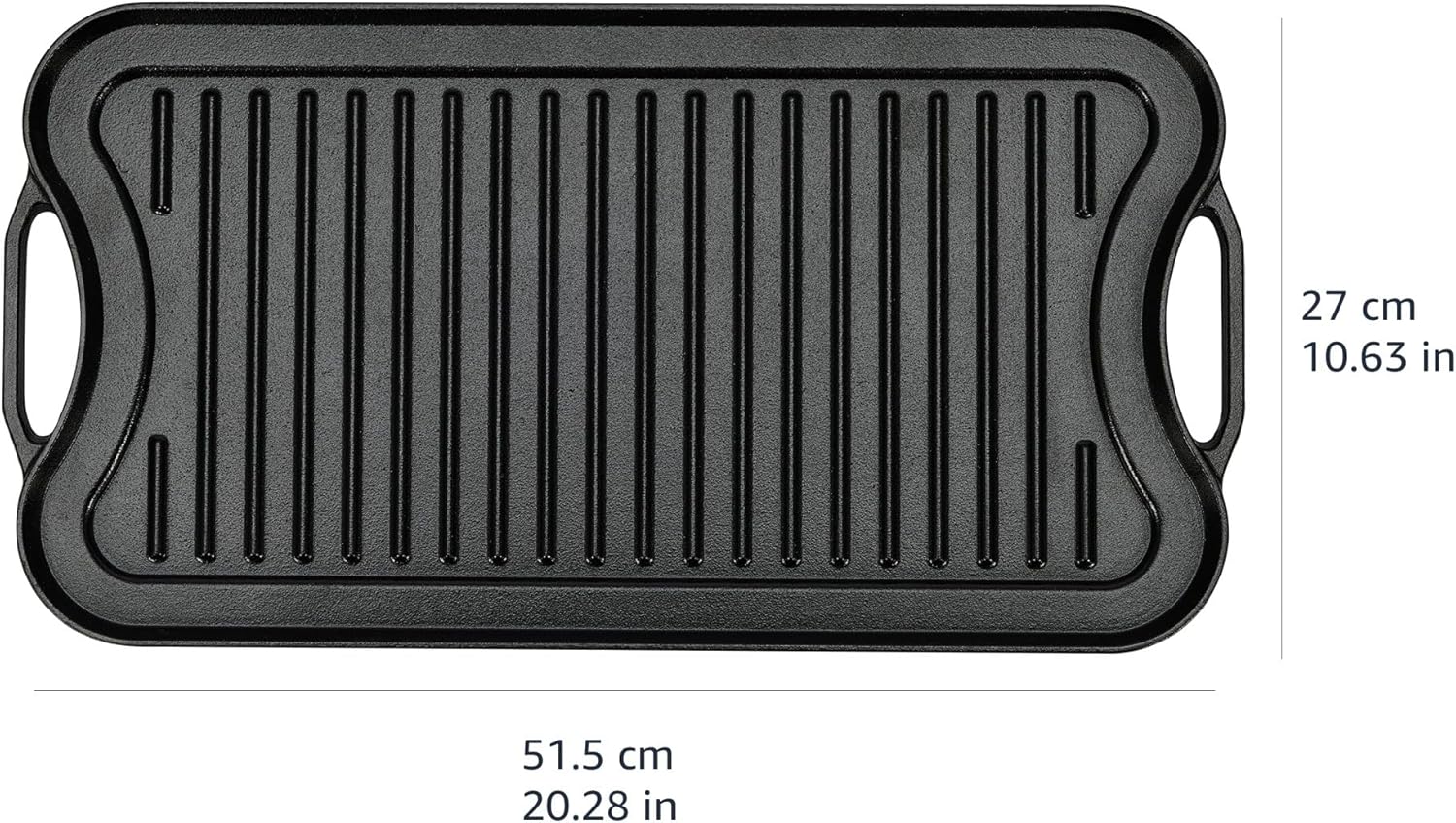 Amazon Basics Pre-Seasoned Cast Iron Reversible Rectangular Grill/Griddle, Black, 20 x 10.39 x 0.98 inch