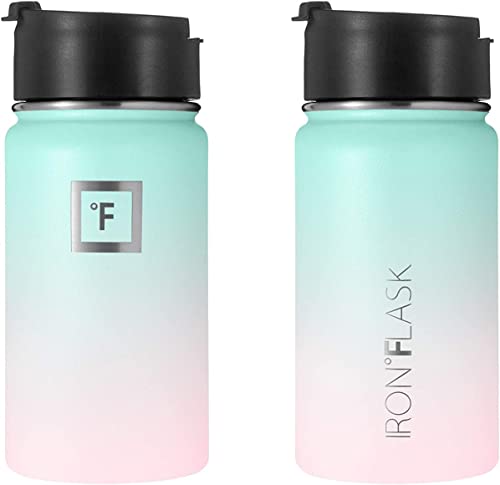 IRON °FLASK Camping & Hiking Hydration Flask with 3 Lids - Stainless Steel, Double Walled & Vacuum Insulated Water Bottle - Leak Proof & BPA Free (Midnight Black, Straw - 40 oz)