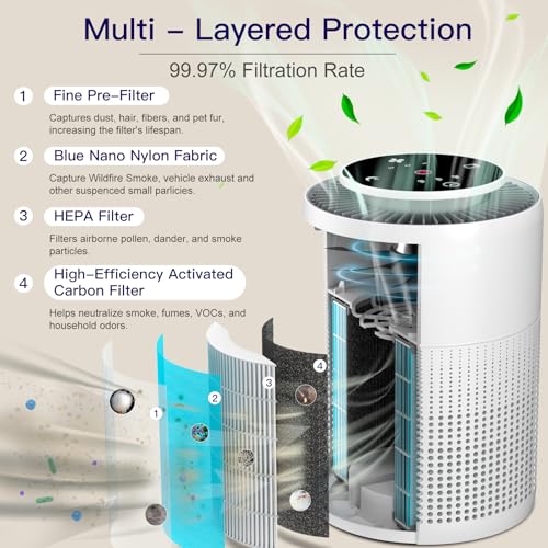 2 Pack Air Purifiers for Home Bedroom H13 True HEPA Air Filter Cleaner, Odor Eliminator, Remove Smoke Dust Pollen Pet Dander, Night Light For Home Living Room Dorm, Quiet 24dB Filtration System