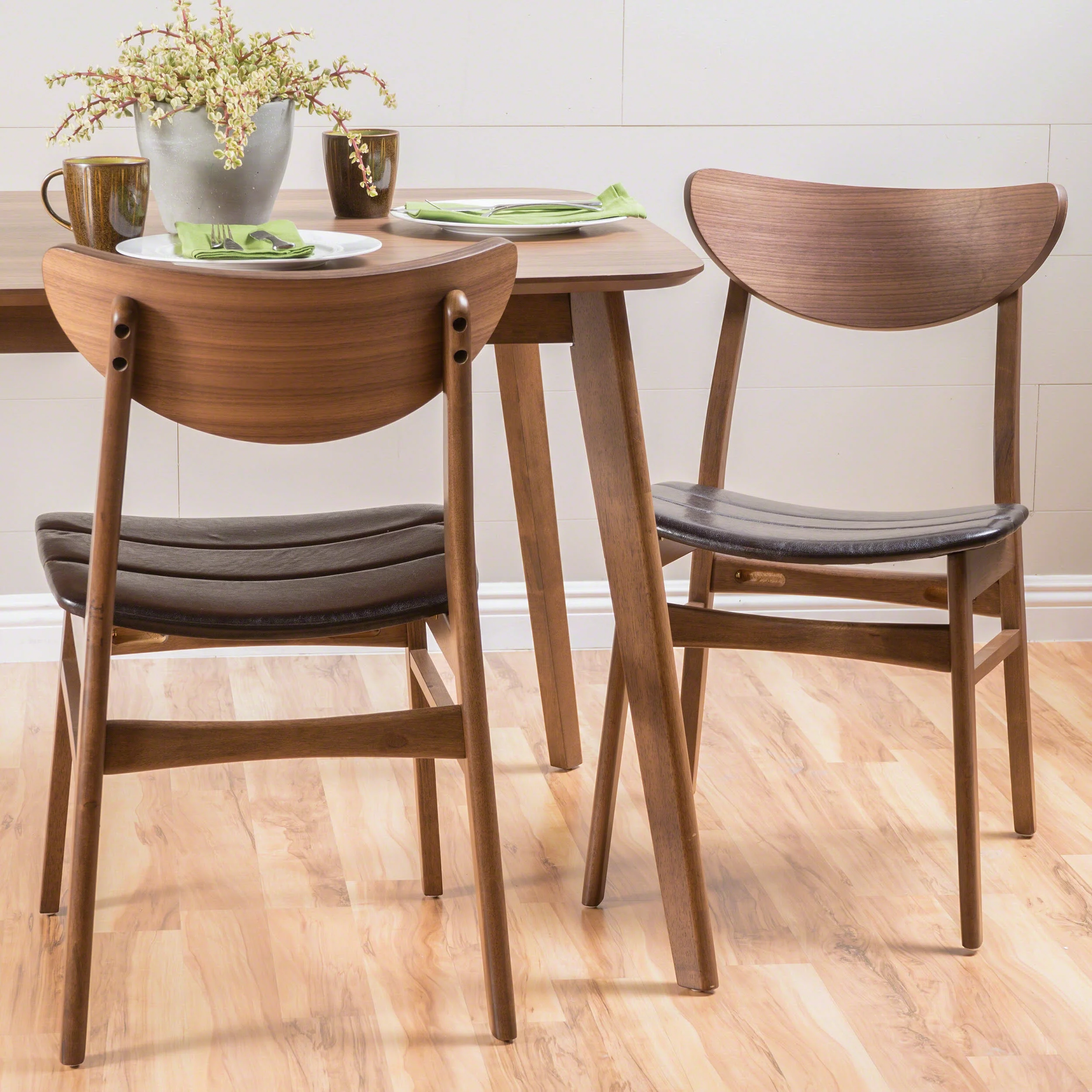 GDF Studio Camilla Mid Century Modern Wood Dining Chairs, Set of 2, Dark Brown and Walnut