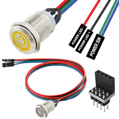 12mm Chassis Switch Host Metal Button Cable, Computer Host Switch, PC Case LED Power Button ATX Supply On/Off Extension Cord for DIY Computer Switch, with 1 to 2 splitters (Green)