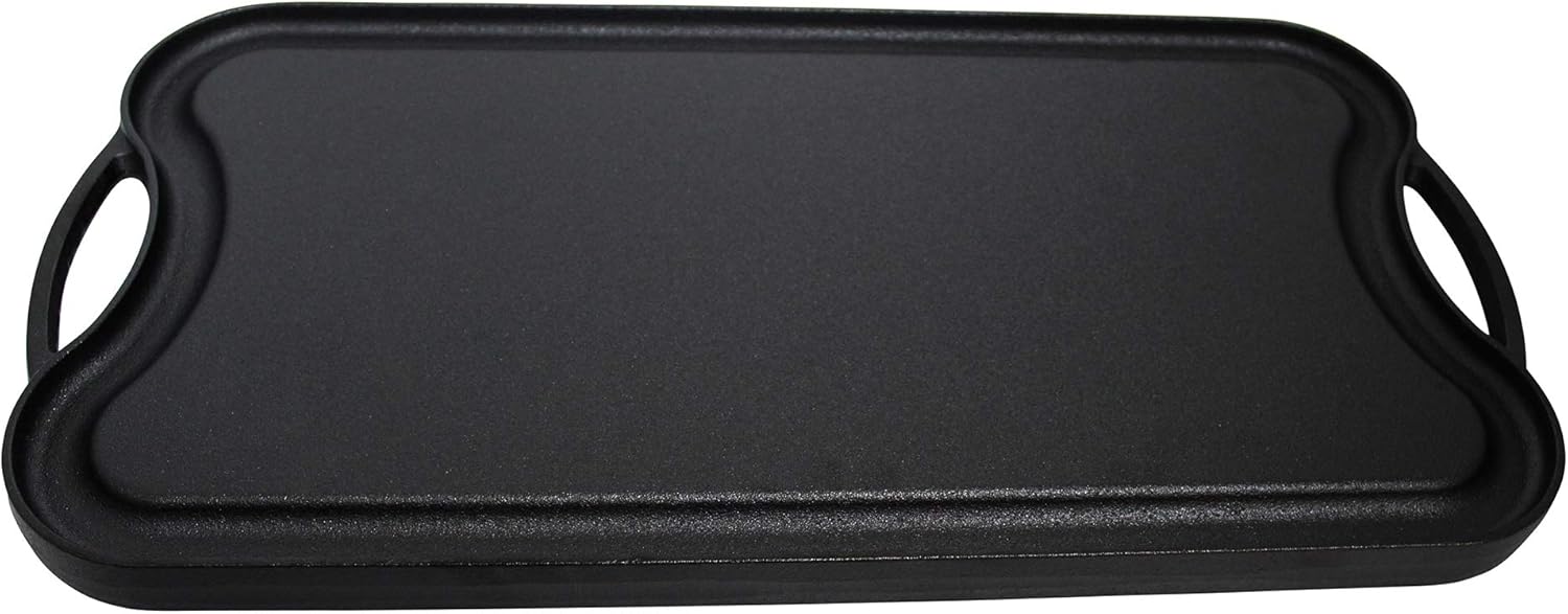 Mirro MIR-19055 Pre-Seasoned Ready to Use Cast Iron Reversible Grill/Griddle with Handles 20 Inch x 10.5 Inch, Black