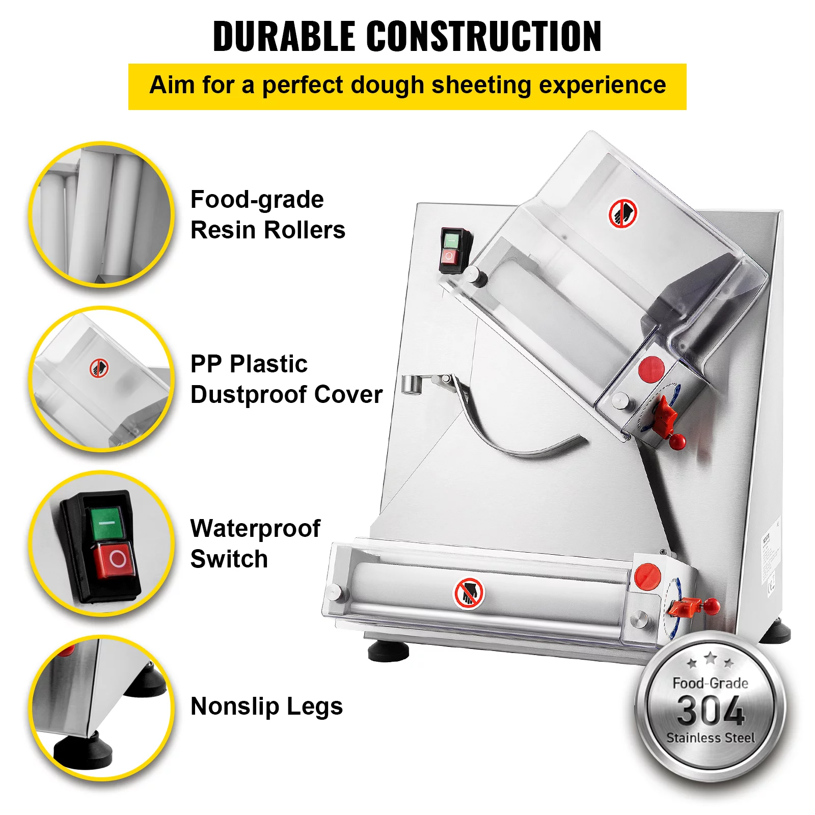 BENTISM Electric Dough Sheeter Pizza Dough Roller Sheeter Stainless Steel Max 12''