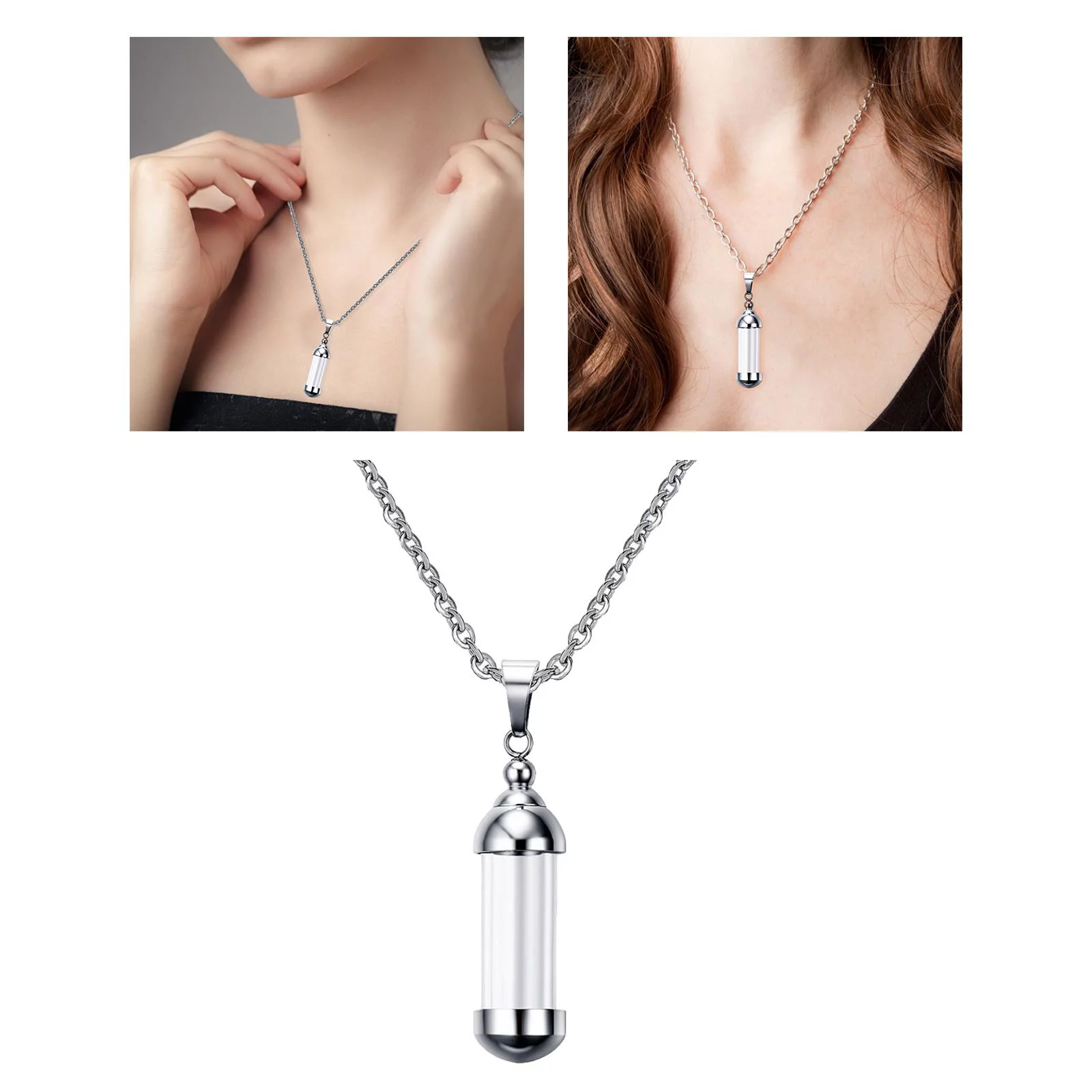 10Pieces Glass Vial Pendant Necklace Openable Urn Chain Clear Keepsake Ash Tube