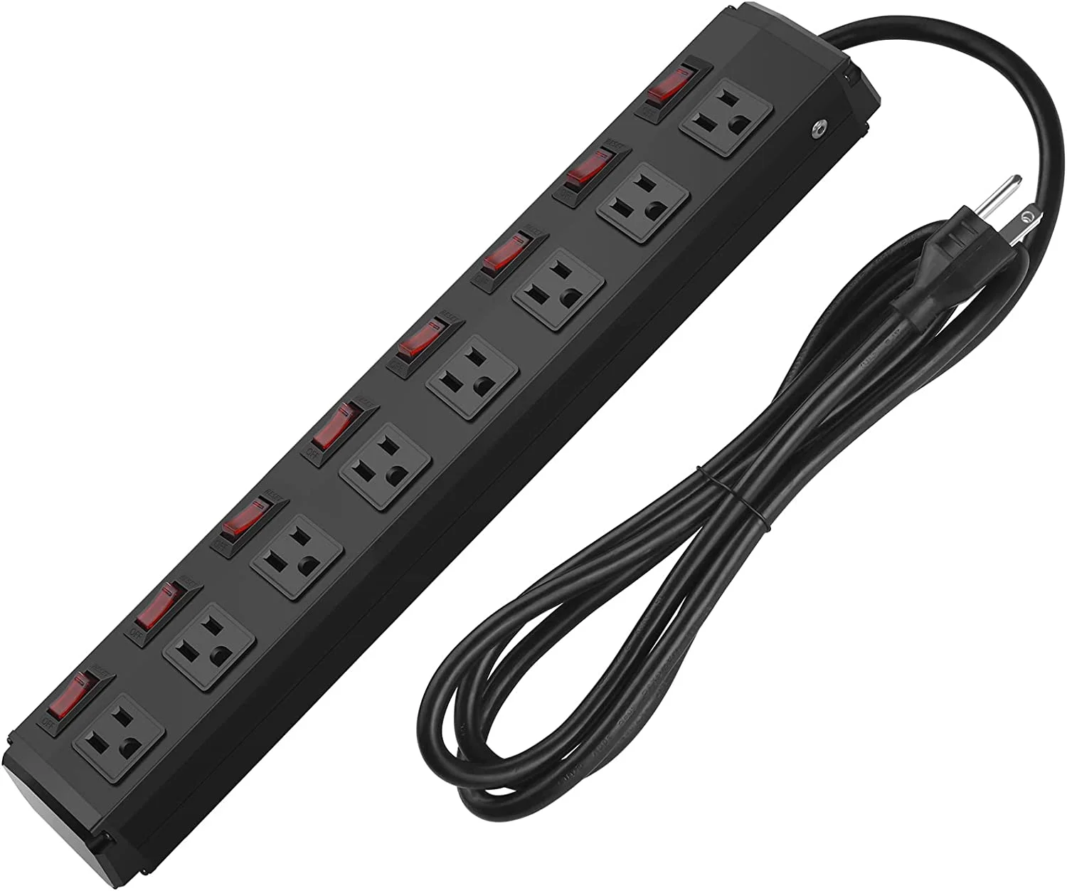 Metal Power Strip Individual Switches 8 Outlets, Heavy Duty Power Strip Surge Protector for Appliances, 6 FT Extension